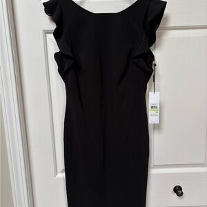 Calvin Klein Black Midi Dress with Ruffles